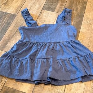 SO Women's Blue Ruffled Tank Top